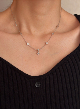 安小柏◆法式简约通体s925纯银轻奢小众四叶草项链精致锆石锁骨链