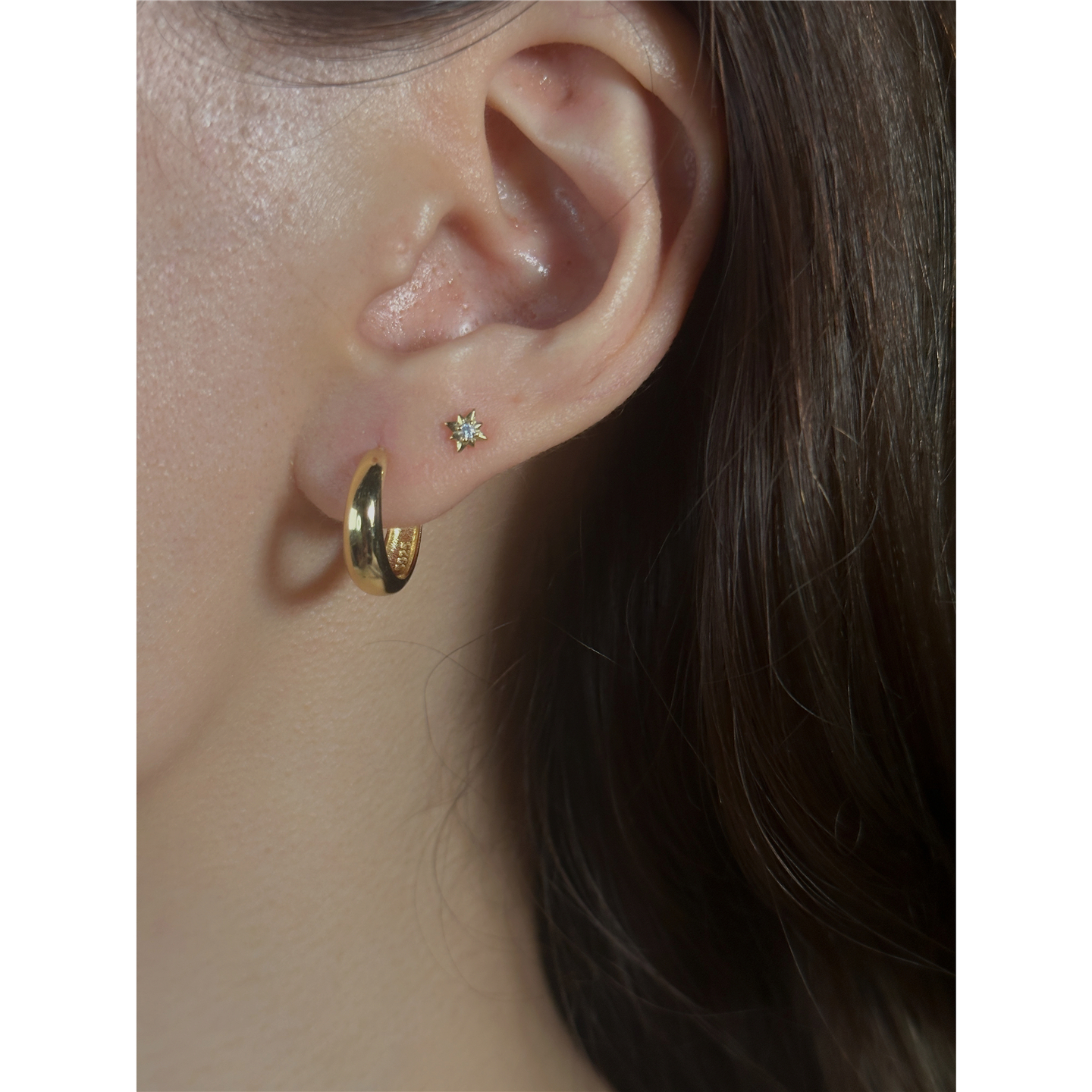 安小柏 通体s925纯银耳圈水滴型耳扣日韩金银色欧美耳环日常百搭