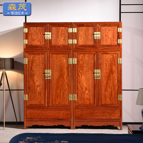大果紫檀家俱缅甸花梨木独板顶箱柜彷古收纳柜卧室中式红木大衣柜