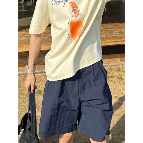 夏季户外轻量速干休闲裤男复古直筒日系少年感宽松机能抽绳短裤子