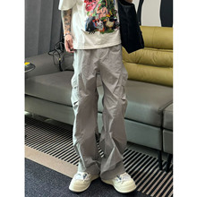 户外夏季薄款冰丝褶皱伞兵速干裤男美式潮牌运动宽松休闲工装裤子