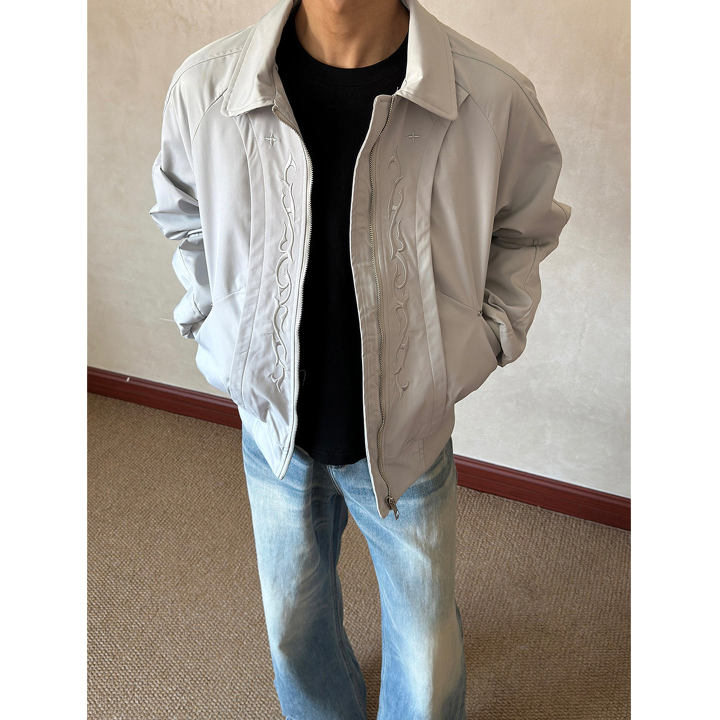 美式复古刺绣活页解构外套百搭cleanfit短宽夹克男春季潮牌飞行员