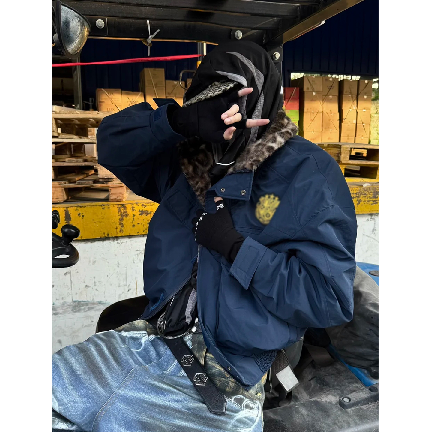 冬季三防立领座山雕豹纹领夹克棉服男bomber美式小众工装廓形棉衣