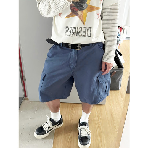 水洗廓形口袋法工短裤男款夏季松弛感美式复古休闲直筒阔腿中裤子