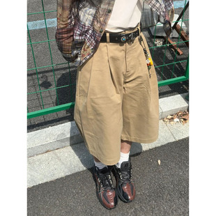 城市通勤风西装七分裤男夏季街头复古直筒宽松挺阔多褶阔腿短裤子