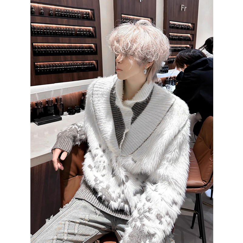 小众渐变淆隅色解构领毛衣男女秋冬季cleanfit高级感情侣针织毛衫