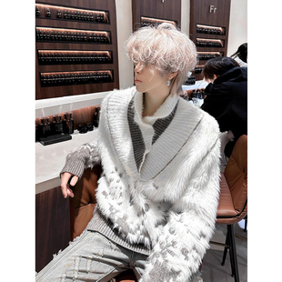 小众渐变淆隅色解构领毛衣男女秋冬季cleanfit高级感情侣针织毛衫