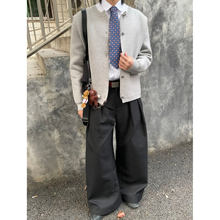 格雷miu系灰色开衫毛衣外套男女秋冬季cleanfit宽松休闲针织上衣