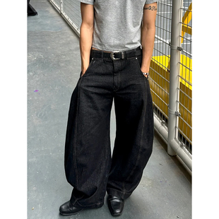 极简ALLBLACK弯刀牛仔裤 子 男cleanfit街头复古水洗宽松休闲镰刀裤