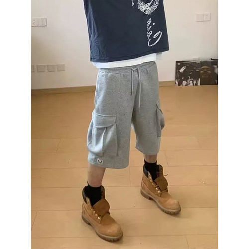 灰色慵懒运动工装短裤男夏季美式复古宽松cargo休闲五分中裤潮流