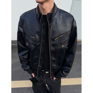 boxy通勤御寒保暖PU皮立领朋克机车棉服夹克男女冬美式 小众棉衣款