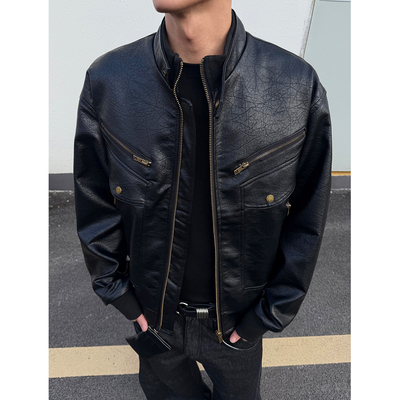 boxy通勤御寒保暖PU皮立领朋克机车棉服夹克男女冬美式小众棉衣款