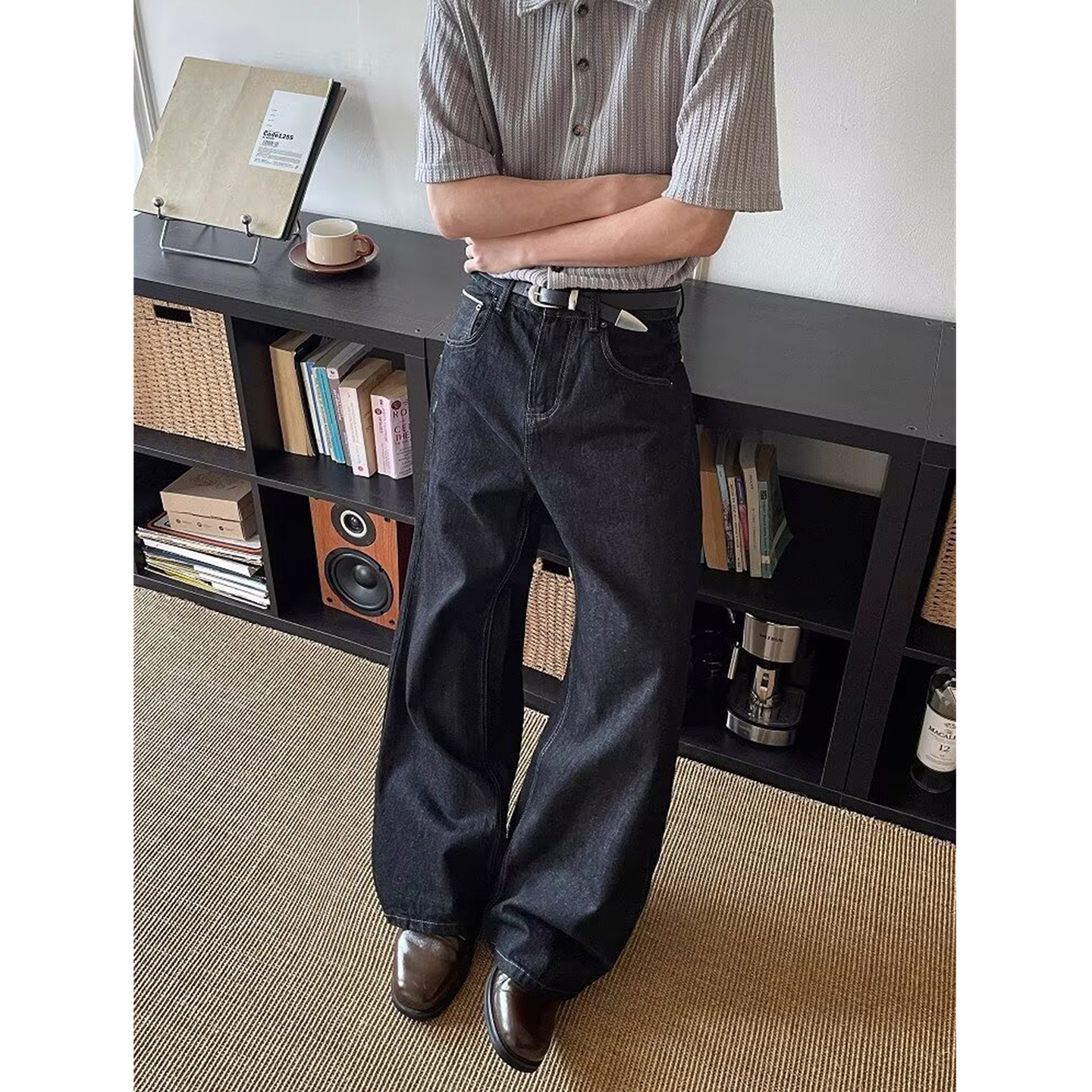 美式复古原牛赤耳红边牛仔裤男女宽松直筒阔腿长裤cleanfit松弛感