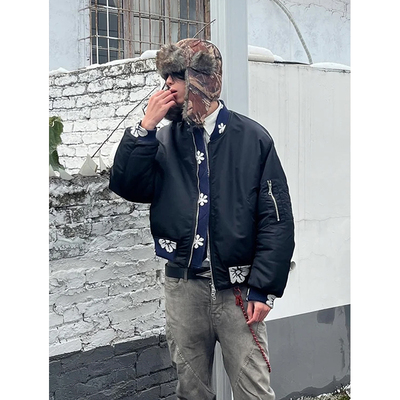 美式复古提花夹克棉服男款冬季bomber飞行员防寒保暖宽松夹棉外套