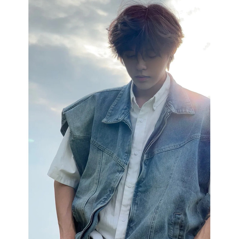 美式潮牌复古水洗垫肩牛仔马甲男工装小众设计感宽松无袖叠穿坎肩,男装,常规马甲,淘宝优惠券,粉丝福利购,淘宝优惠卷