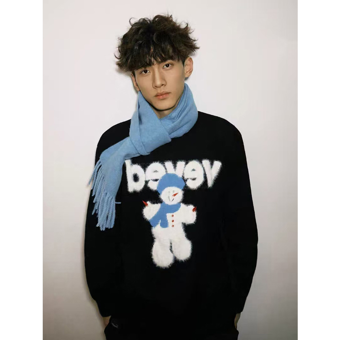 氛围感雪人圣诞毛衣男冬美式潮牌提花情侣线衣慵懒宽松圆领针织衫