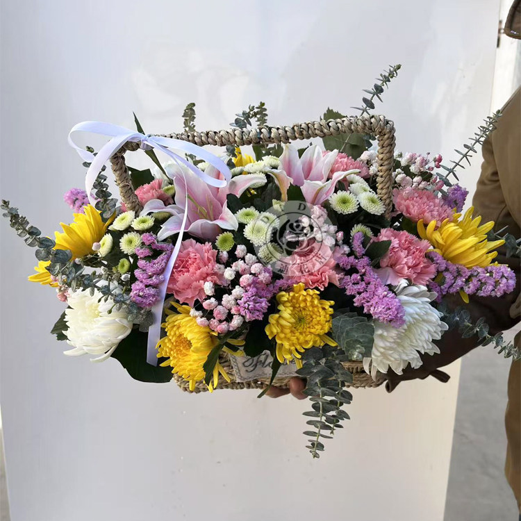 清明节手提花篮祭扫花篮祭奠祭祖上坟祭拜扫墓下葬花北京花店送花