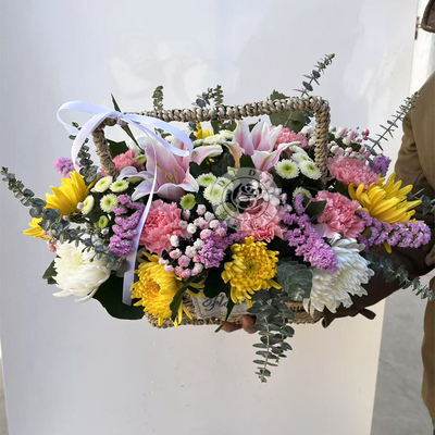 清明节手提花篮祭扫花篮祭奠祭祖上坟祭拜扫墓下葬花北京花店送花