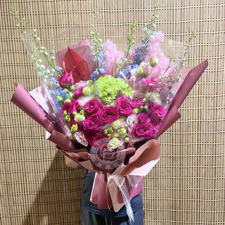 情人节礼物北京花店花束混搭佛洛依德玫瑰飞燕草绣球生日送女友