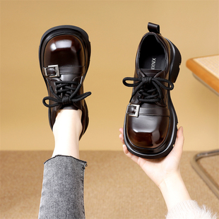 法式小皮鞋女英伦风2026年春秋冬季加绒厚底显瘦小个子圆头乐福鞋