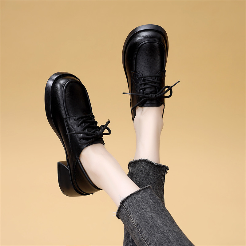英伦风深口妈妈单鞋女黑色圆头中跟系带小皮鞋软底复古棕色乐福鞋,女鞋,深口单鞋,淘宝优惠券,粉丝福利购,淘宝优惠卷