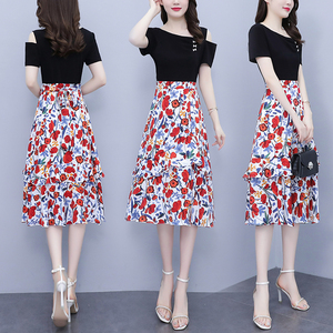 RM15775#夏季新款修身显瘦气质假两件碎花典雅花朵时尚遮肉连衣裙