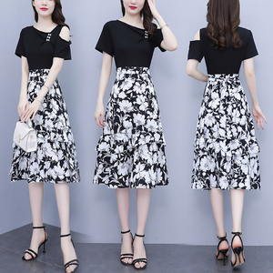 RM15775#夏季新款修身显瘦气质假两件碎花典雅花朵时尚遮肉连衣裙