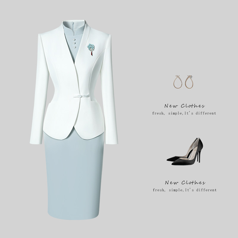 新中式职业女裙套装气质酒店前台接待工作服装茶楼会所美容工作服