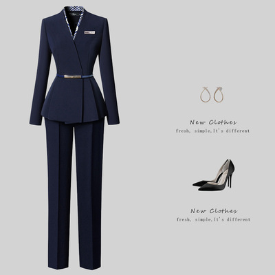 压褶设计感职业西装套装春秋气质修身酒店前台接待工作服美容工装