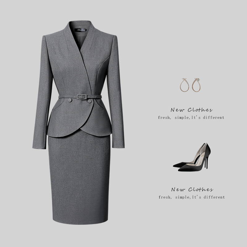 收腰气质职业女裙套装春秋修身置业顾问工作服物业前台职场工装