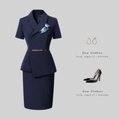 夏酒店前台工作服销售美容接待工装 设计感青果领职业西装 女裙套装