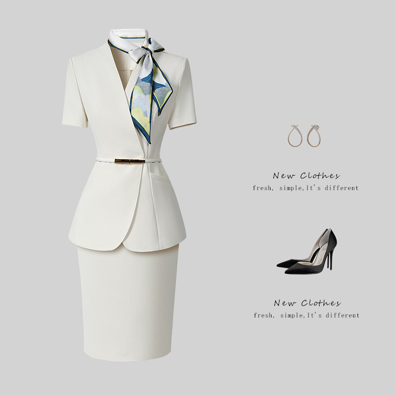 职业女裙西装套装夏气质修身收腰酒店前台接待工作服美容医美工装