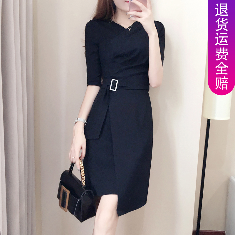 限100000张券秋装2019年新款春秋收腰修身包臀连衣裙女秋冬气质显瘦一步裙打底