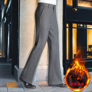 高腰弹力西裤 YUEMOYI冬季 加绒加厚保暖阔腿休闲裤 男士 高档微喇裤