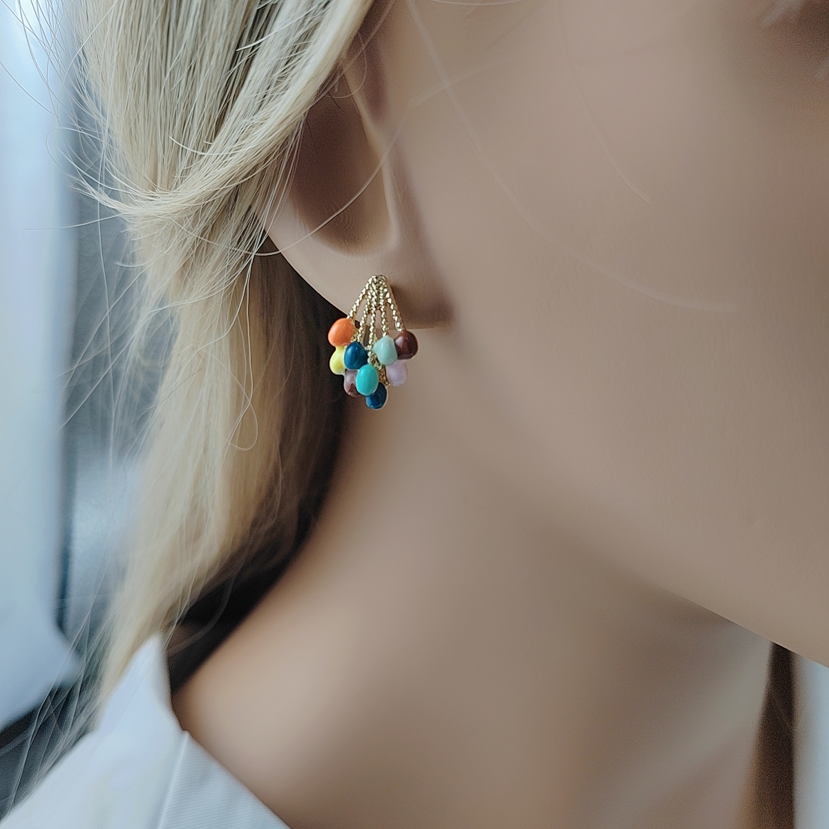 新品森系马卡龙彩色气球耳钉滴油小众时尚设计复古精致耳饰耳环