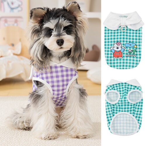 宠物衣服狗狗猫咪衣服宠物服装春夏新款宠物背心26蝴蝶结格子T恤