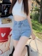 显瘦弹力辣妹a字热裤 浅蓝色高腰牛仔短裤 2022年新款 薄款 子 女夏季