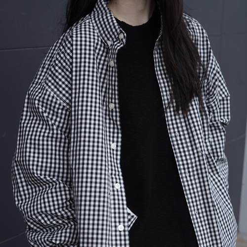 黑色小格子阔版防晒长袖衬衫