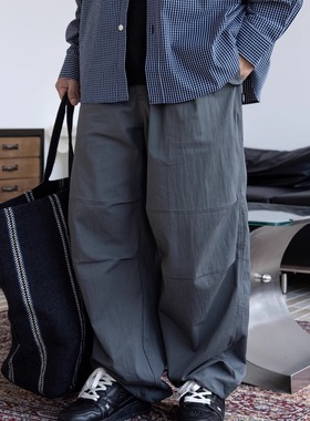 Gnomes lab 25AW 棉锦混纺盐缩挺阔纯色抽绳伞兵裤