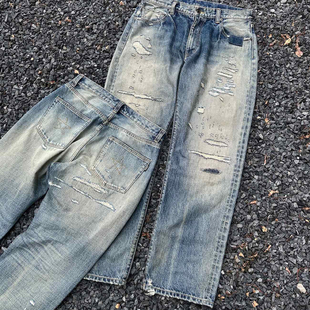 Gnomeslab25AW窄幅白耳德州元 济定织13.5oz重水洗破坏直筒牛仔裤