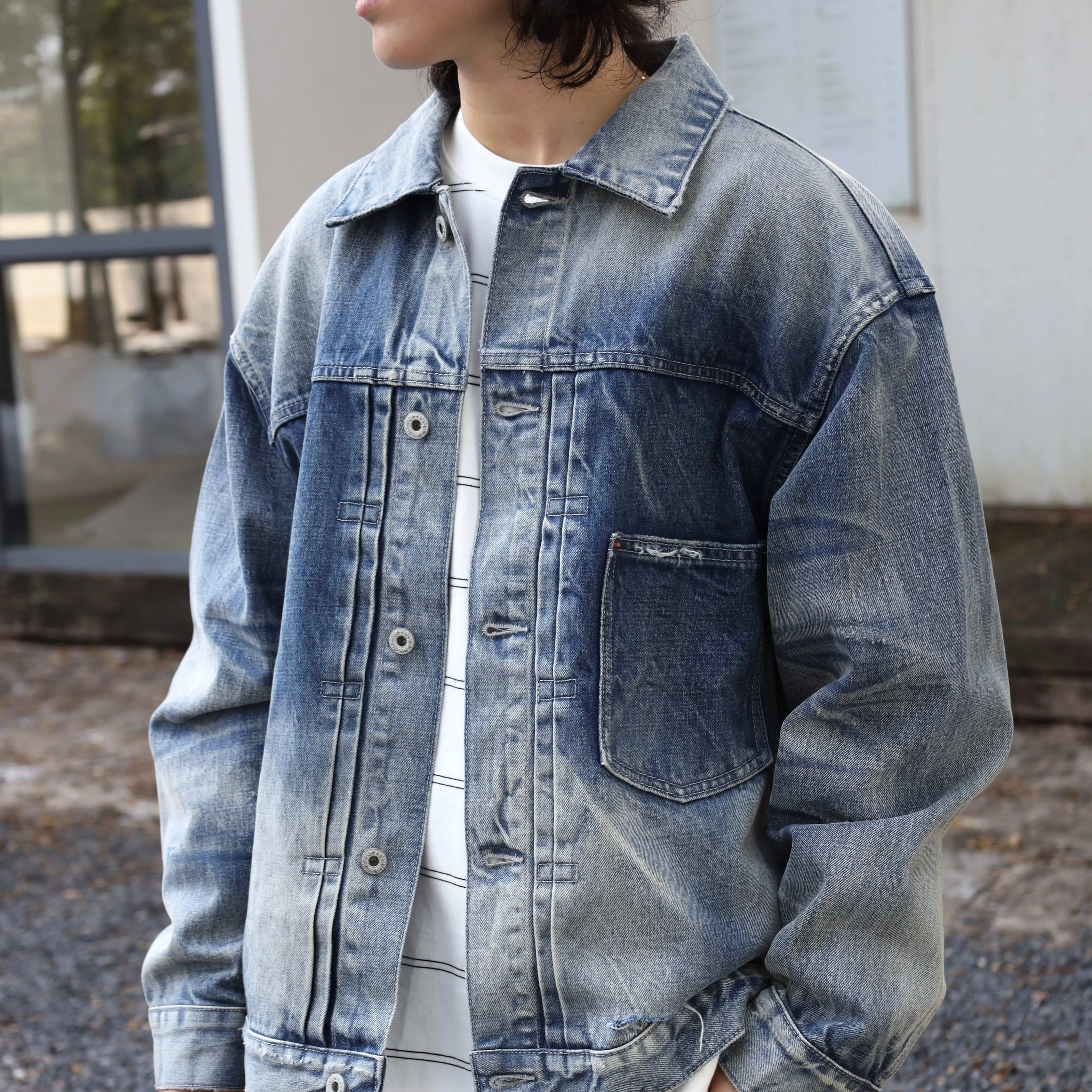 Gnomes lab 25AW 康龙13.5oz纯手工重水洗破坏浅蓝牛仔夹克