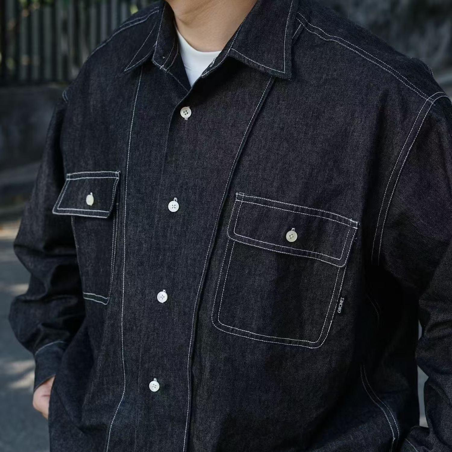 Gnomes lab 25SS 进口宝石纹原色防落色原色明线牛仔拼接衬衫