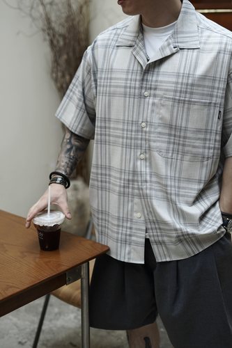 Gnomes lab24SS 复古格纹短袖衬衫男宽松休闲日系cityboy