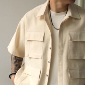 lab 禅意系列 中空纱新型纤维纯色抗皱四袋短袖 Gnomes 衬衫