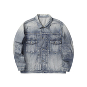 23SS Gnomes lab 14oz重水洗磨破手工猫须红边牛仔夹克日系复古