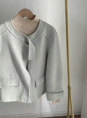86183显白绿一粒扣设计感短大衣 双面绒羊毛呢外套女