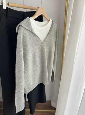 YM3037点子纱海军风大翻领羊毛衫 无缝一体成型毛衣女2024秋冬