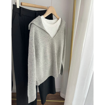 YM3037点子纱海军风大翻领羊毛衫