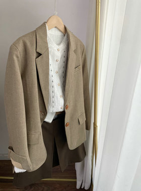 L96216韩系文艺通勤系列卡其色西装 外套女2025春新款