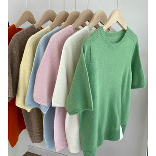 QY2203温柔玛卡龙色系短袖 26支无缝毛衣2023冬 羊毛针织衫